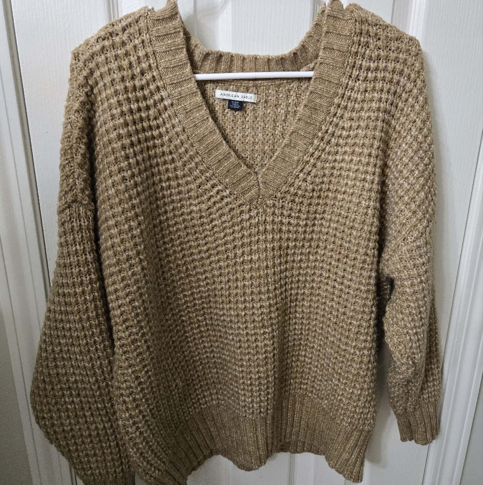 American Eagle Medium Tan V-Neck Sweater